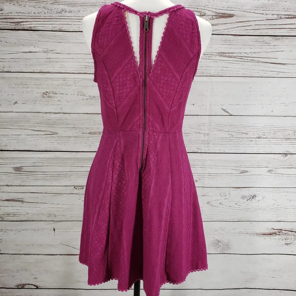 Free People Women's Magenta Lace Keyhole Fit & Flare Dress Size 12